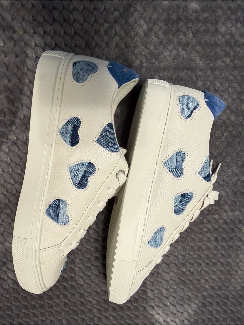 Kurt Geiger White Sneakers with Blue Heart Cutouts